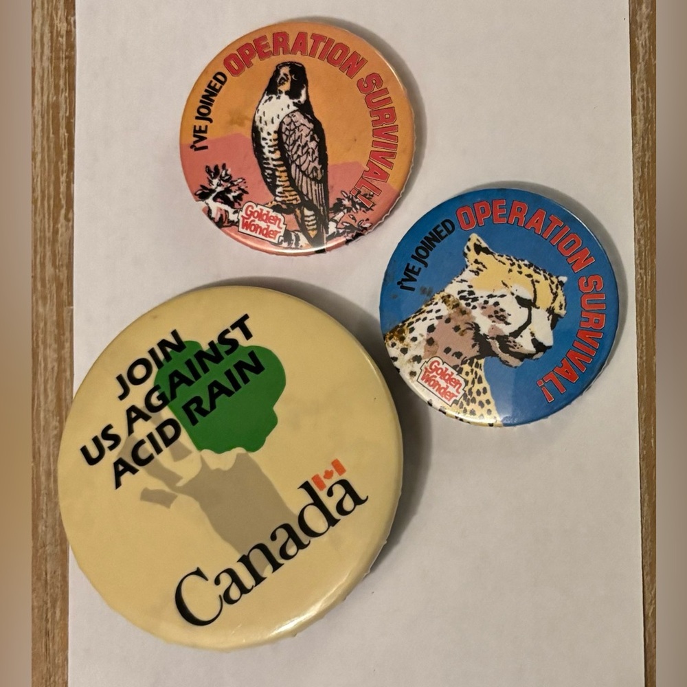 1980s environmental campaign buttons